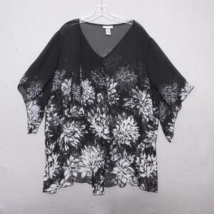 Catherines Top Tunic Plus 3X Black Floral Sheer Whimsigoth Overlay Flowy CoverUp